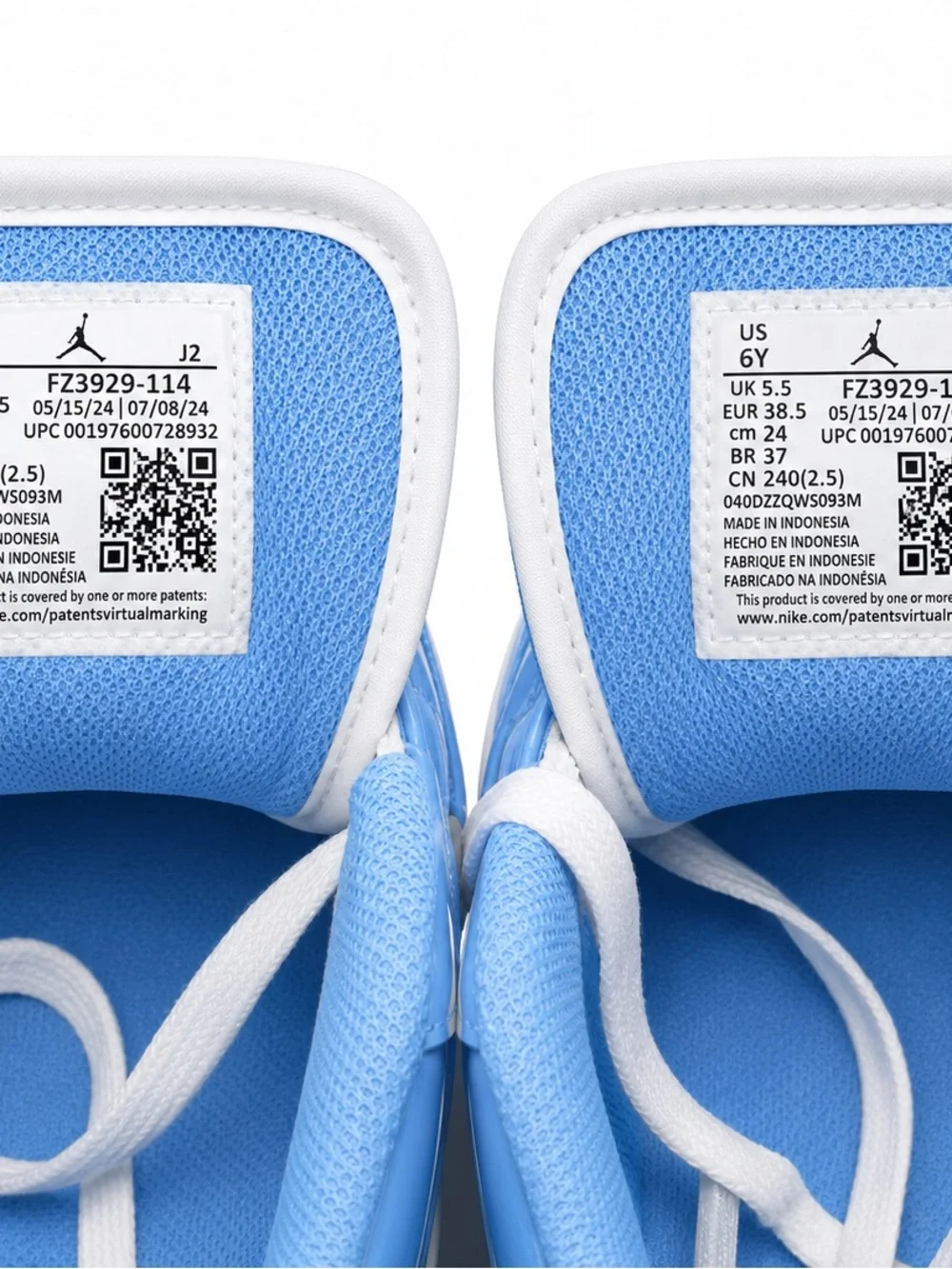 Air Jordan 1 Low Patent University Blue GS 6Y White Blue Sneakers